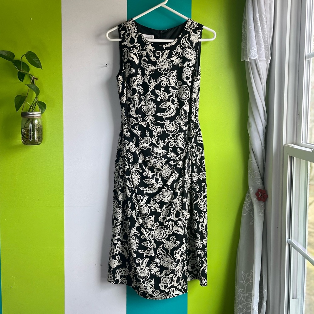 Chadwicks Silk Black and White Patterned Formal midi Dress